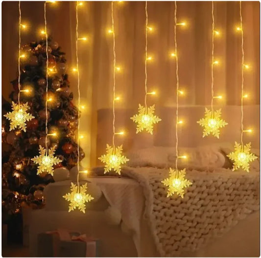 LED Lights: Snowflake Glow Curtain Lights - Holiday Decor