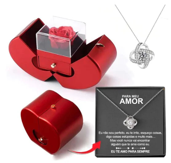 Gift Box: Silver Necklace with Preserved Rose