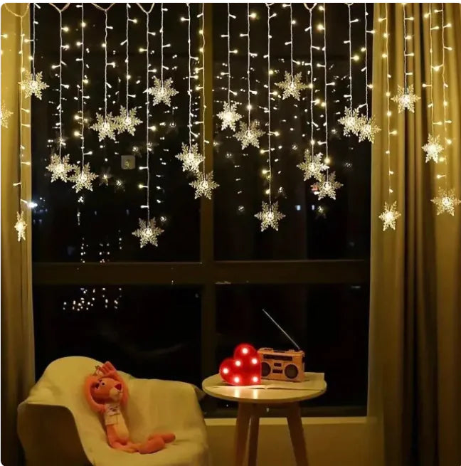 LED Lights: Snowflake Glow Curtain Lights - Holiday Decor